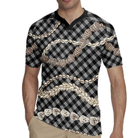 Black Aloha Hawaii Shell Lei Rugby Jersey Palaka Hebrew Cone Honey Cowrie Elegant Curves LT14 - Polynesian Pride