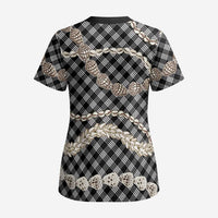 Black Aloha Hawaii Shell Lei Scrub Top Palaka Hebrew Cone Honey Cowrie Elegant Curves - Polynesian Pride