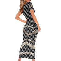 Black Aloha Hawaii Shell Lei Short Sleeve Bodycon Dress Palaka Hebrew Cone Honey Cowrie Elegant Curves LT14 - Polynesian Pride