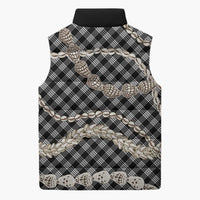 Black Aloha Hawaii Shell Lei Sleeveless Puffer Jacket Palaka Hebrew Cone Honey Cowrie Elegant Curves - Polynesian Pride