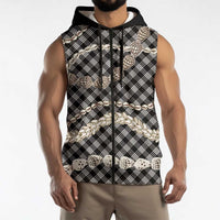Black Aloha Hawaii Shell Lei Sleeveless Zip Hoodie Palaka Hebrew Cone Honey Cowrie Elegant Curves LT14 - Polynesian Pride