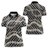 Black Aloha Hawaii Shell Lei Women Polo Shirt Palaka Hebrew Cone Honey Cowrie Elegant Curves LT14 - Polynesian Pride