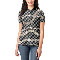 Black Aloha Hawaii Shell Lei Women Polo Shirt Palaka Hebrew Cone Honey Cowrie Elegant Curves LT14 - Polynesian Pride