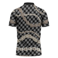 Black Aloha Hawaii Shell Lei Zipper Polo Shirt Palaka Hebrew Cone Honey Cowrie Elegant Curves LT14 - Polynesian Pride