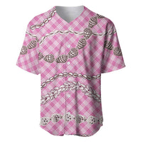 Pink Aloha Hawaii Shell Lei Baseball Jersey Palaka Hebrew Cone Honey Cowrie Elegant Curves LT14 Pink - Polynesian Pride