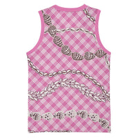 Pink Aloha Hawaii Shell Lei Basketball Jersey Palaka Hebrew Cone Honey Cowrie Elegant Curves - Polynesian Pride