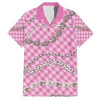 Pink Aloha Hawaii Shell Lei Family Matching Long Sleeve Bodycon Dress and Hawaiian Shirt Palaka Hebrew Cone Honey Cowrie Elegant Curves - Polynesian Pride