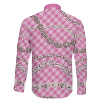 Pink Aloha Hawaii Shell Lei Family Matching Long Sleeve Bodycon Dress and Hawaiian Shirt Palaka Hebrew Cone Honey Cowrie Elegant Curves - Polynesian Pride
