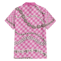 Pink Aloha Hawaii Shell Lei Family Matching Off The Shoulder Long Sleeve Dress and Hawaiian Shirt Palaka Hebrew Cone Honey Cowrie Elegant Curves - Polynesian Pride