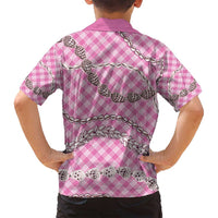 Pink Aloha Hawaii Shell Lei Family Matching Off Shoulder Short Dress and Hawaiian Shirt Palaka Hebrew Cone Honey Cowrie Elegant Curves - Polynesian Pride