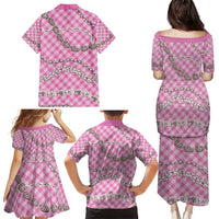Pink Aloha Hawaii Shell Lei Family Matching Puletasi and Hawaiian Shirt Palaka Hebrew Cone Honey Cowrie Elegant Curves - Polynesian Pride