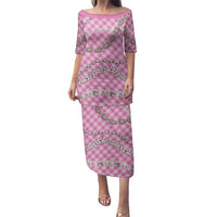 Pink Aloha Hawaii Shell Lei Family Matching Puletasi and Hawaiian Shirt Palaka Hebrew Cone Honey Cowrie Elegant Curves - Polynesian Pride