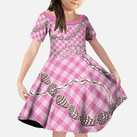 Pink Aloha Hawaii Shell Lei Family Matching Short Sleeve Bodycon Dress and Hawaiian Shirt Palaka Hebrew Cone Honey Cowrie Elegant Curves - Polynesian Pride