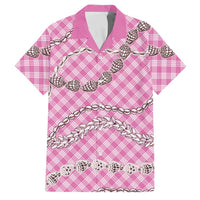 Pink Aloha Hawaii Shell Lei Family Matching Short Sleeve Bodycon Dress and Hawaiian Shirt Palaka Hebrew Cone Honey Cowrie Elegant Curves - Polynesian Pride