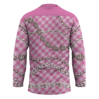 Pink Aloha Hawaii Shell Lei Hockey Jersey Palaka Hebrew Cone Honey Cowrie Elegant Curves - Polynesian Pride