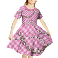Pink Aloha Hawaii Shell Lei Kid Short Sleeve Dress Palaka Hebrew Cone Honey Cowrie Elegant Curves LT14 - Polynesian Pride