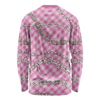 Pink Aloha Hawaii Shell Lei Long Sleeve Shirt Palaka Hebrew Cone Honey Cowrie Elegant Curves - Polynesian Pride