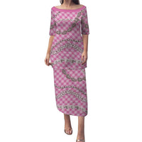 Pink Aloha Hawaii Shell Lei Puletasi Palaka Hebrew Cone Honey Cowrie Elegant Curves LT14 Long Dress Pink - Polynesian Pride
