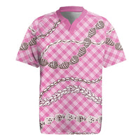 Pink Aloha Hawaii Shell Lei Rugby Jersey Palaka Hebrew Cone Honey Cowrie Elegant Curves LT14 Pink - Polynesian Pride