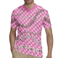 Pink Aloha Hawaii Shell Lei Rugby Jersey Palaka Hebrew Cone Honey Cowrie Elegant Curves LT14 - Polynesian Pride