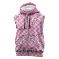 Pink Aloha Hawaii Shell Lei Sleeveless Zip Hoodie Palaka Hebrew Cone Honey Cowrie Elegant Curves - Polynesian Pride