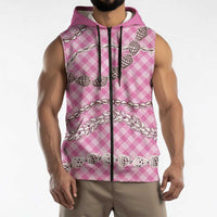 Pink Aloha Hawaii Shell Lei Sleeveless Zip Hoodie Palaka Hebrew Cone Honey Cowrie Elegant Curves LT14 - Polynesian Pride