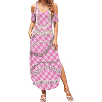 Pink Aloha Hawaii Shell Lei Summer Maxi Dress Palaka Hebrew Cone Honey Cowrie Elegant Curves - Polynesian Pride