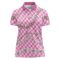 Pink Aloha Hawaii Shell Lei Women Polo Shirt Palaka Hebrew Cone Honey Cowrie Elegant Curves - Polynesian Pride