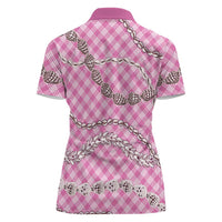 Pink Aloha Hawaii Shell Lei Women Polo Shirt Palaka Hebrew Cone Honey Cowrie Elegant Curves - Polynesian Pride