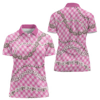 Pink Aloha Hawaii Shell Lei Women Polo Shirt Palaka Hebrew Cone Honey Cowrie Elegant Curves - Polynesian Pride