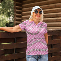Pink Aloha Hawaii Shell Lei Women Polo Shirt Palaka Hebrew Cone Honey Cowrie Elegant Curves - Polynesian Pride