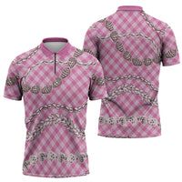 Pink Aloha Hawaii Shell Lei Zipper Polo Shirt Palaka Hebrew Cone Honey Cowrie Elegant Curves LT14 - Polynesian Pride