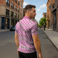 Pink Aloha Hawaii Shell Lei Zipper Polo Shirt Palaka Hebrew Cone Honey Cowrie Elegant Curves LT14 - Polynesian Pride