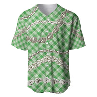 Green Aloha Hawaii Shell Lei Baseball Jersey Palaka Hebrew Cone Honey Cowrie Elegant Curves LT14 Green - Polynesian Pride