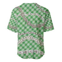 Green Aloha Hawaii Shell Lei Baseball Jersey Palaka Hebrew Cone Honey Cowrie Elegant Curves LT14 - Polynesian Pride