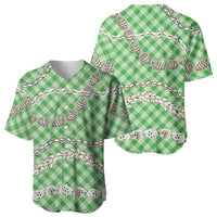 Green Aloha Hawaii Shell Lei Baseball Jersey Palaka Hebrew Cone Honey Cowrie Elegant Curves LT14 - Polynesian Pride