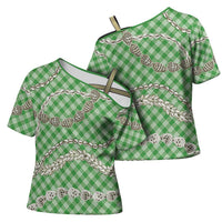 Green Aloha Hawaii Shell Lei Cross Shoulder Shirt Palaka Hebrew Cone Honey Cowrie Elegant Curves LT14 - Polynesian Pride