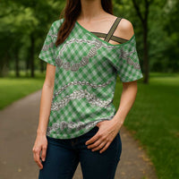 Green Aloha Hawaii Shell Lei Cross Shoulder Shirt Palaka Hebrew Cone Honey Cowrie Elegant Curves LT14 - Polynesian Pride
