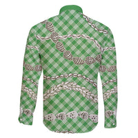 Green Aloha Hawaii Shell Lei Family Matching Puletasi and Hawaiian Shirt Palaka Hebrew Cone Honey Cowrie Elegant Curves - Polynesian Pride