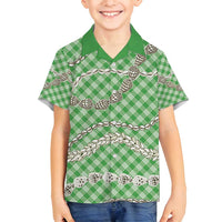 Green Aloha Hawaii Shell Lei Family Matching Puletasi and Hawaiian Shirt Palaka Hebrew Cone Honey Cowrie Elegant Curves - Polynesian Pride