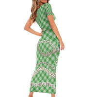 Green Aloha Hawaii Shell Lei Family Matching Short Sleeve Bodycon Dress and Hawaiian Shirt Palaka Hebrew Cone Honey Cowrie Elegant Curves - Polynesian Pride