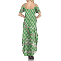 Green Aloha Hawaii Shell Lei Family Matching Summer Maxi Dress and Hawaiian Shirt Palaka Hebrew Cone Honey Cowrie Elegant Curves - Polynesian Pride