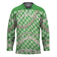 Green Aloha Hawaii Shell Lei Hockey Jersey Palaka Hebrew Cone Honey Cowrie Elegant Curves LT14 Unisex Green - Polynesian Pride