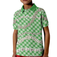 Green Aloha Hawaii Shell Lei Kid Polo Shirt Palaka Hebrew Cone Honey Cowrie Elegant Curves LT14 Kid Green - Polynesian Pride