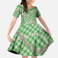 Green Aloha Hawaii Shell Lei Kid Short Sleeve Dress Palaka Hebrew Cone Honey Cowrie Elegant Curves LT14 KID Green - Polynesian Pride