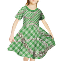 Green Aloha Hawaii Shell Lei Kid Short Sleeve Dress Palaka Hebrew Cone Honey Cowrie Elegant Curves LT14 - Polynesian Pride