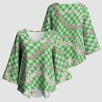 Green Aloha Hawaii Shell Lei Kimono Sleeve Blouse Palaka Hebrew Cone Honey Cowrie Elegant Curves - Polynesian Pride