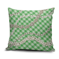 Green Aloha Hawaii Shell Lei Pillow Cover Palaka Hebrew Cone Honey Cowrie Elegant Curves - Polynesian Pride