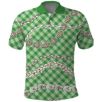 Green Aloha Hawaii Shell Lei Polo Shirt Palaka Hebrew Cone Honey Cowrie Elegant Curves LT14 Green - Polynesian Pride