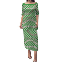 Green Aloha Hawaii Shell Lei Puletasi Palaka Hebrew Cone Honey Cowrie Elegant Curves LT14 Long Dress Green - Polynesian Pride